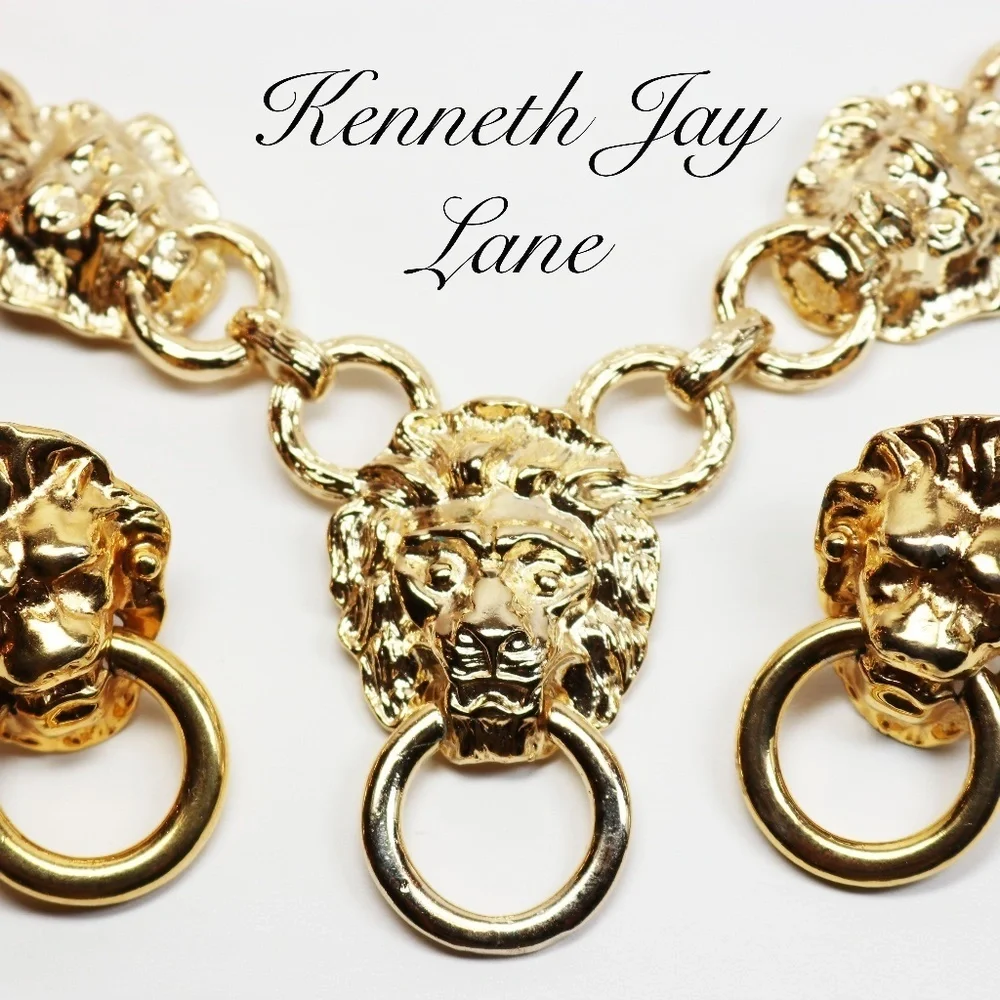 ✨ VINTAGE KJL Lion's Head Doorknocker Earrings 🌟 - Picture 7 of 16